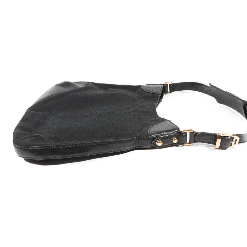 GUCCI GG Canvas Horsebit One Shoulder Hobo Bag Handbag Black Leather - Picture 4 of 6